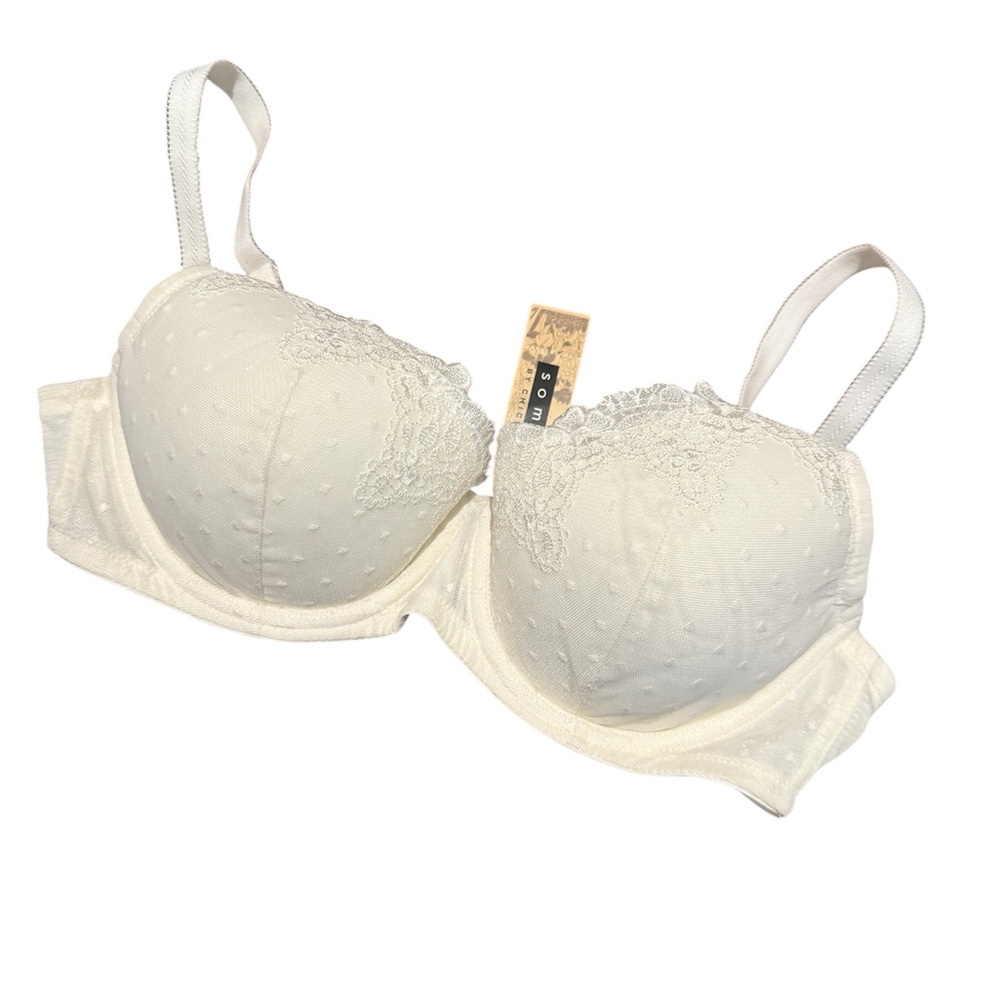☮️New Soma Underwire Bra 34C Polka Dot Mesh Feminine Lingerie Bridal Dainty Lace